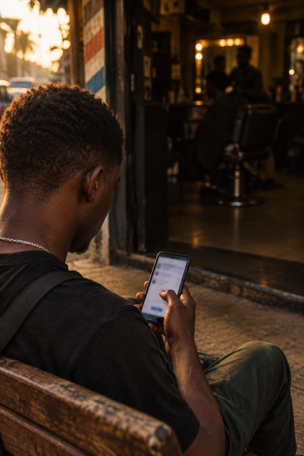 Un client choisit une heure sur son téléphone en attendant.