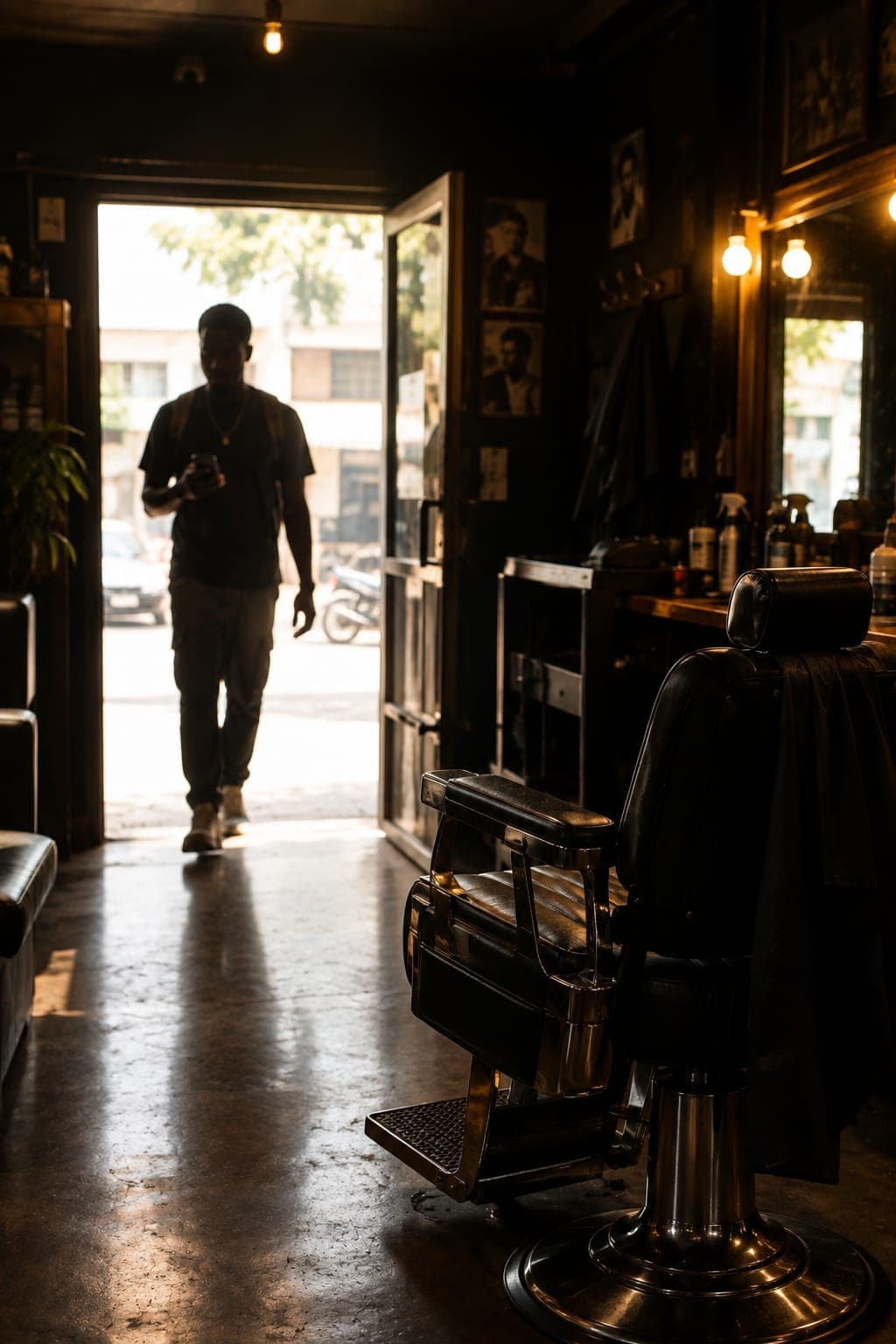 Un client entre dans le salon à l'heure.